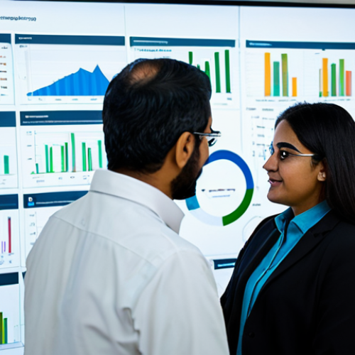Home 6 A diverse group of professional researchers, including men and women, dressed in modest business attire and smart casual professional clothing, actively collaborating around a large interactive screen in a bright, modern university research lab. The screen displays complex data visualizations and charts related to climate change patterns in the Arab region. Researchers are engaged in animated discussion, pointing at the screen, and exchanging ideas with natural poses. The atmosphere is intellectual and collaborative, captured with professional lighting. perfect anatomy, correct proportions, well-formed hands, proper finger count, natural body proportions, fully clothed, appropriate attire, safe for work, appropriate content, professional photography, high quality, family-friendly.