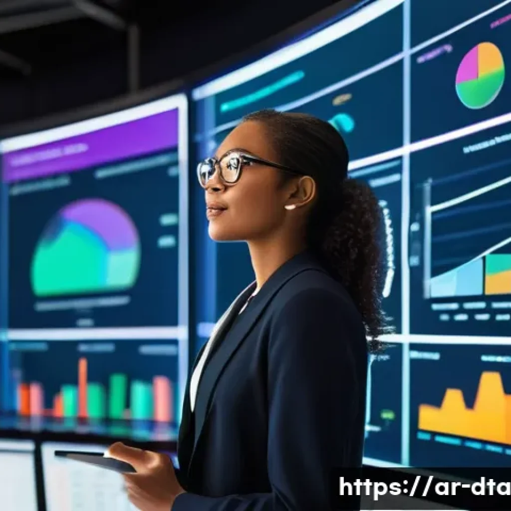 오픈 데이터 활용을 위한 소프트웨어 도구 - **Prompt:** A diverse, young female data scientist, wearing modern business casual attire, stands in...