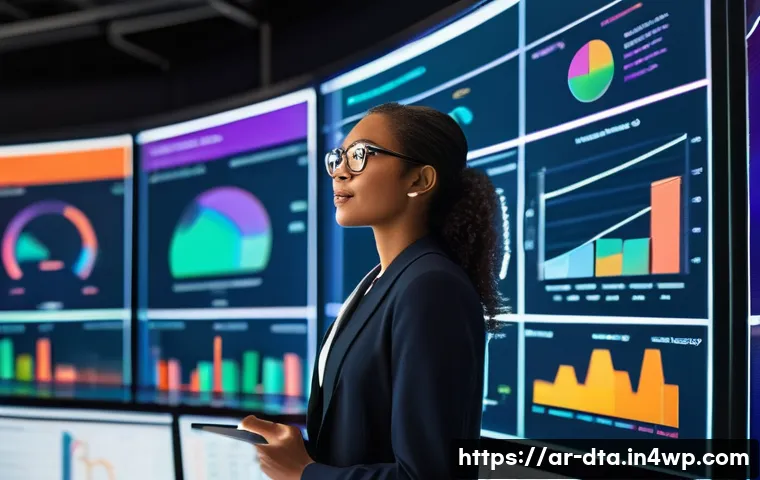 오픈 데이터 활용을 위한 소프트웨어 도구 - **Prompt:** A diverse, young female data scientist, wearing modern business casual attire, stands in...