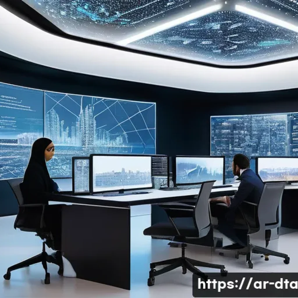오픈 데이터와 기술 트렌드 분석 - **Prompt:** A dynamic, brightly lit modern tech hub in an Arab city, bustling with diverse young Ara...