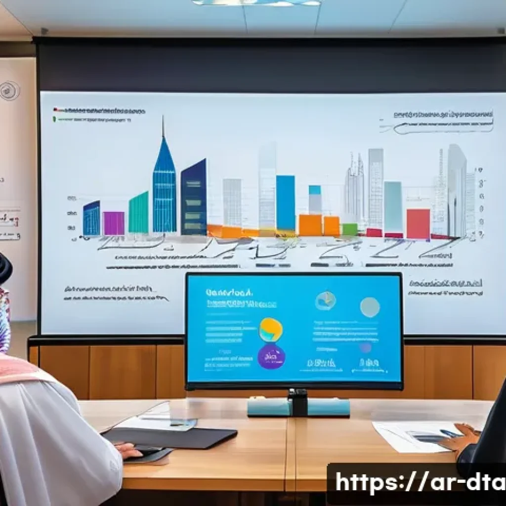 오픈 데이터와 비영리 단체의 역할 - A modern nonprofit community meeting in an Arab cultural setting, featuring diverse adults wearing m...