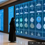 오픈 데이터와 연구 개발의 연계 - A modern Arab university research center bustling with diverse scientists and students collaborating...