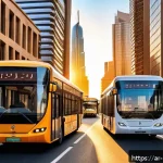 오픈 데이터 활용에 대한 글로벌 트렌드 - A vibrant, modern Middle Eastern cityscape at sunset featuring smart city technology in use: interac...