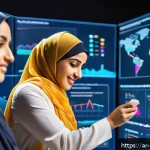 오픈 데이터와 소셜 미디어의 연계 - A modern digital workspace scene showing a diverse group of Middle Eastern professionals collaborati...